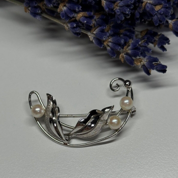 925 Sterling Silver Pearls Brooch