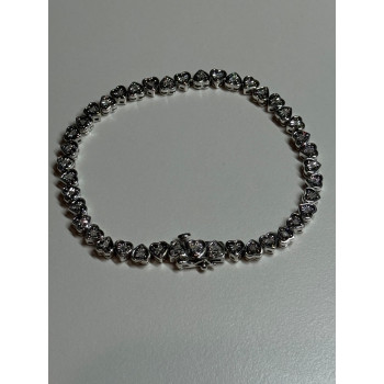 925 Sterling Silver White Sapphire Heart Bracelet Size 7 Inch