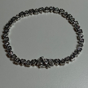 925 Sterling Silver White Sapphire Heart Bracelet Size 7 Inch