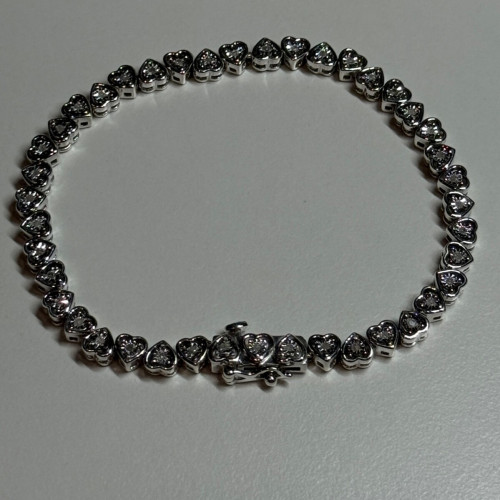 925 Sterling Silver White Sapphire Heart Bracelet Size 7 Inch