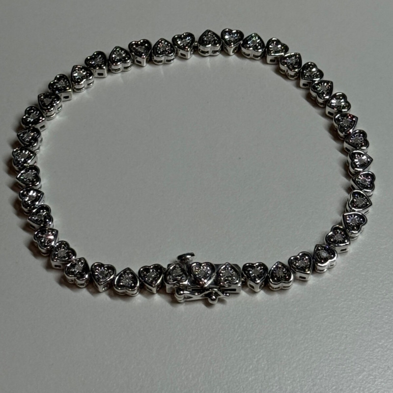 925 Sterling Silver White Sapphire Heart Bracelet Size 7 Inch