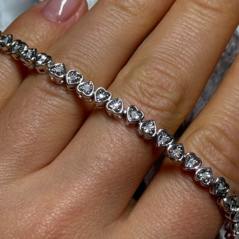 925 Sterling Silver White Sapphire Heart Bracelet Size 7 Inch