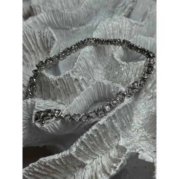 925 Sterling Silver White Sapphire Heart Bracelet Size 7 Inch