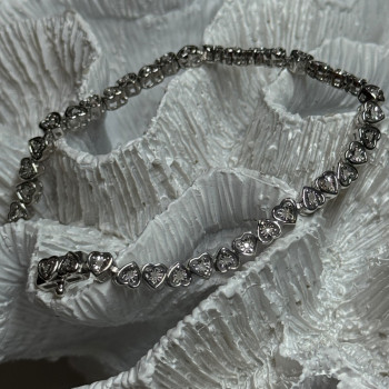 925 Sterling Silver White Sapphire Heart Bracelet Size 7 Inch