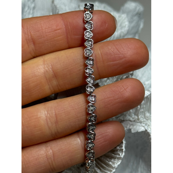 925 Sterling Silver White Sapphire Heart Bracelet Size 7 Inch