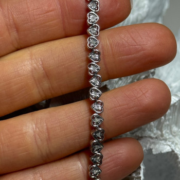925 Sterling Silver White Sapphire Heart Bracelet Size 7 Inch
