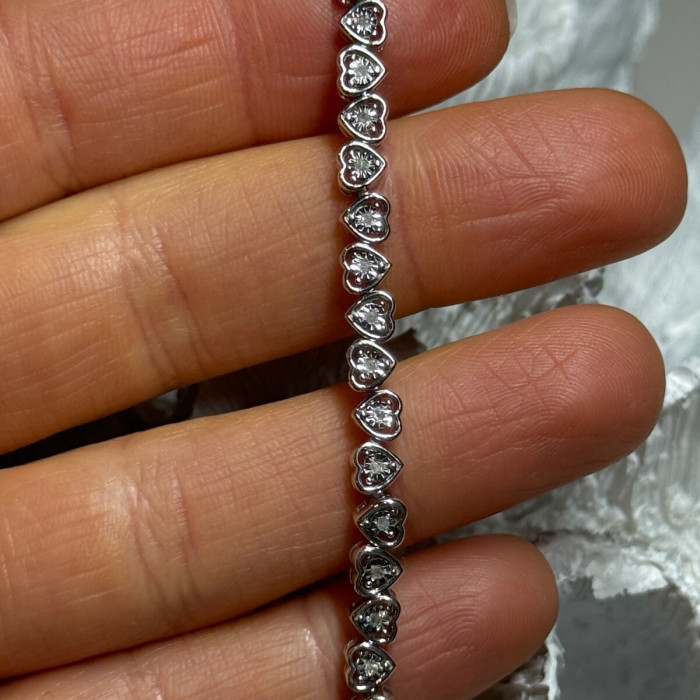 925 Sterling Silver White Sapphire Heart Bracelet Size 7 Inch