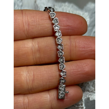 925 Sterling Silver White Sapphire Heart Bracelet Size 7 Inch