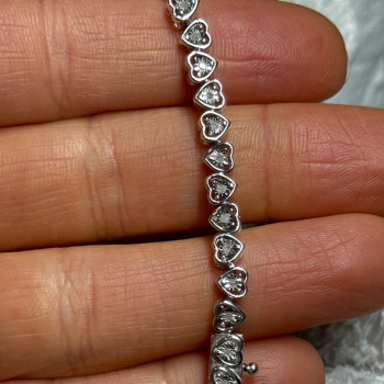 925 Sterling Silver White Sapphire Heart Bracelet Size 7 Inch