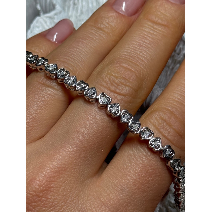 925 Sterling Silver White Sapphire Heart Bracelet Size 7 Inch