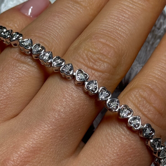 925 Sterling Silver White Sapphire Heart Bracelet Size 7 Inch