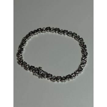 925 Sterling Silver White Sapphire Heart Bracelet Size 7 Inch