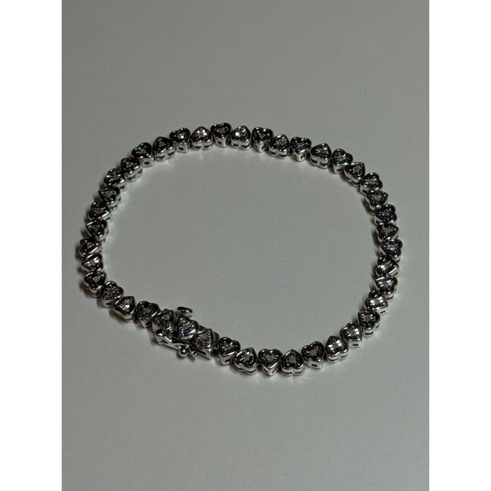 925 Sterling Silver White Sapphire Heart Bracelet Size 7 Inch