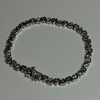 925 Sterling Silver White Sapphire Heart Bracelet Size 7 Inch
