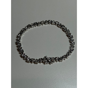 925 Sterling Silver White Sapphire Heart Bracelet Size 7 Inch