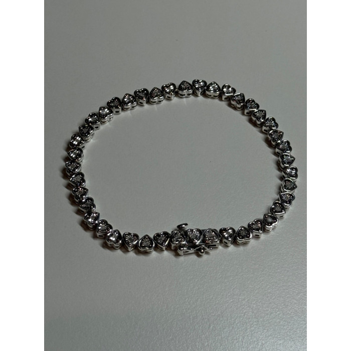 925 Sterling Silver White Sapphire Heart Bracelet Size 7 Inch