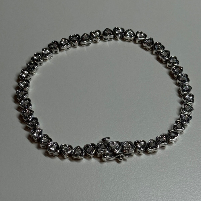 925 Sterling Silver White Sapphire Heart Bracelet Size 7 Inch
