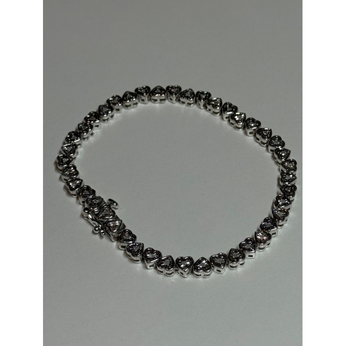 925 Sterling Silver White Sapphire Heart Bracelet Size 7 Inch