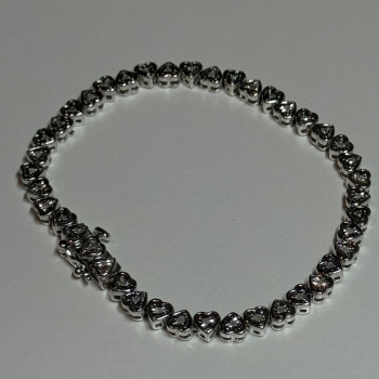 925 Sterling Silver White Sapphire Heart Bracelet Size 7 Inch