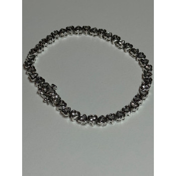 925 Sterling Silver White Sapphire Heart Bracelet Size 7 Inch