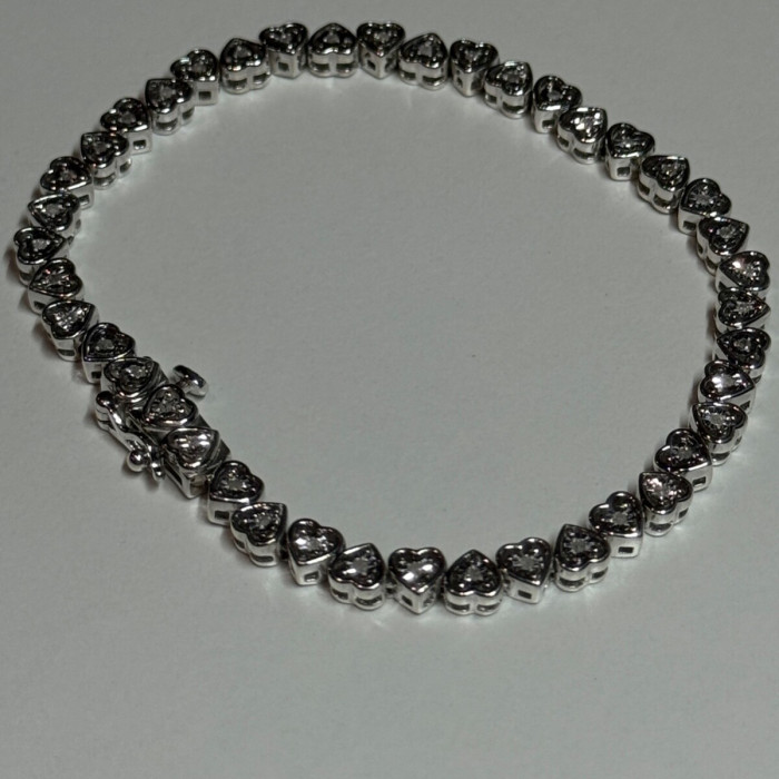 925 Sterling Silver White Sapphire Heart Bracelet Size 7 Inch