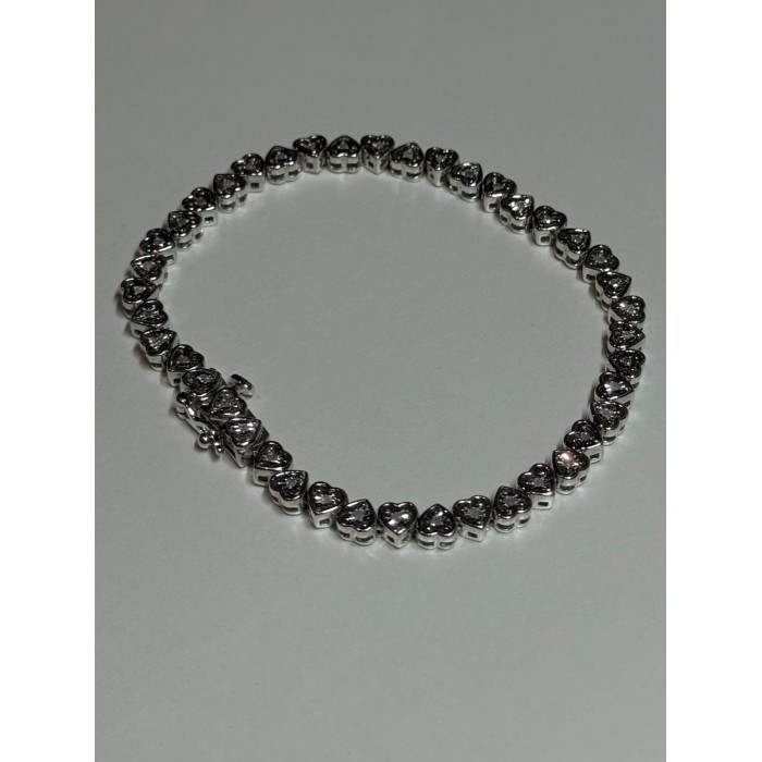 925 Sterling Silver White Sapphire Heart Bracelet Size 7 Inch