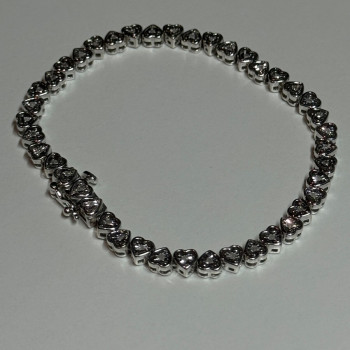 925 Sterling Silver White Sapphire Heart Bracelet Size 7 Inch