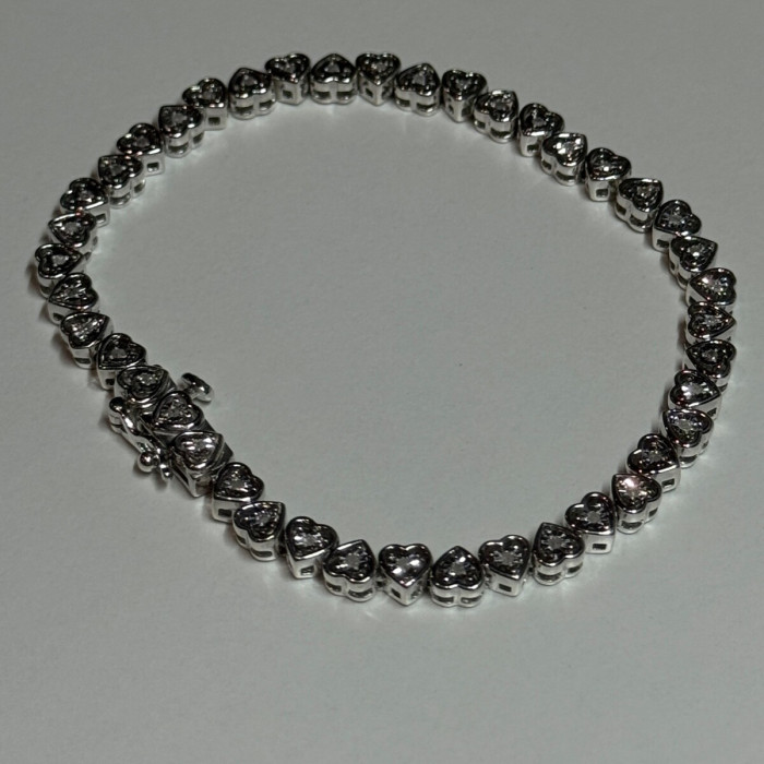 925 Sterling Silver White Sapphire Heart Bracelet Size 7 Inch