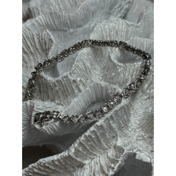 925 Sterling Silver White Sapphire Heart Bracelet Size 7 Inch