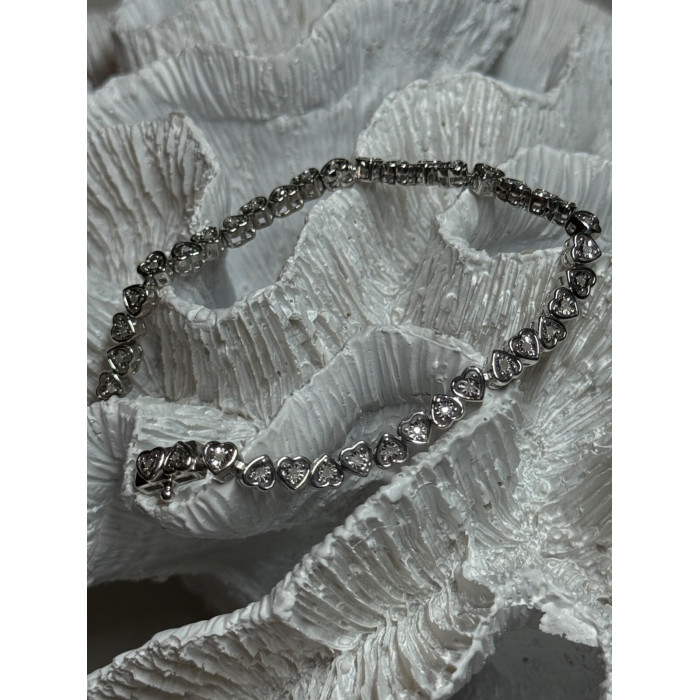 925 Sterling Silver White Sapphire Heart Bracelet Size 7 Inch