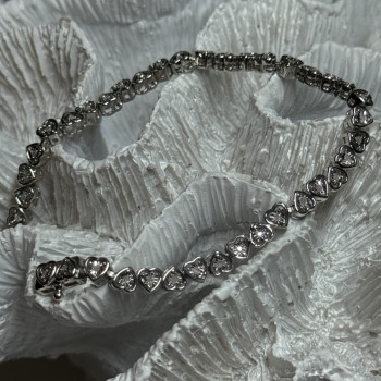 925 Sterling Silver White Sapphire Heart Bracelet Size 7 Inch