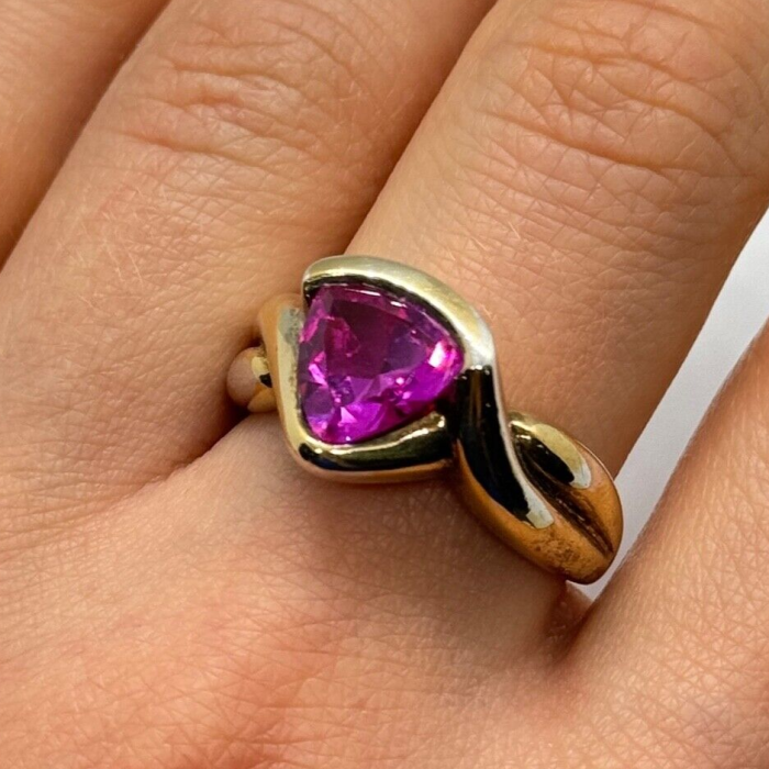 925 Sterling Silver Pink Topaz Ring Size 9