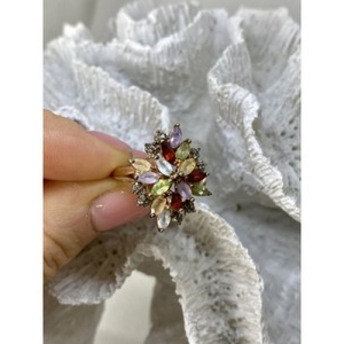 925 Sterling Silver Gold Plated Multi Gemstones 