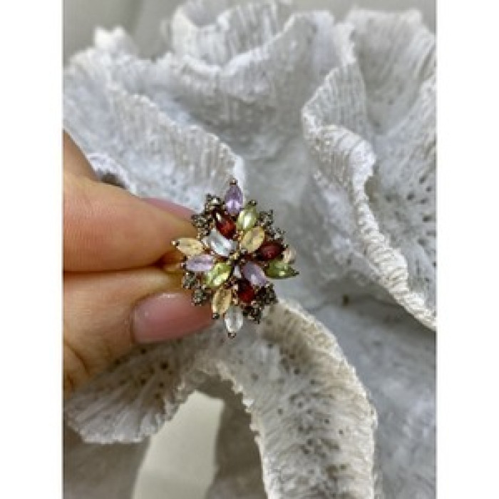 925 Sterling Silver Gold Plated Multi Gemstones 