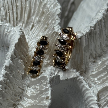 925 Sterling Silver Gold Plated Sapphire Earrings Length 0.8 Inch