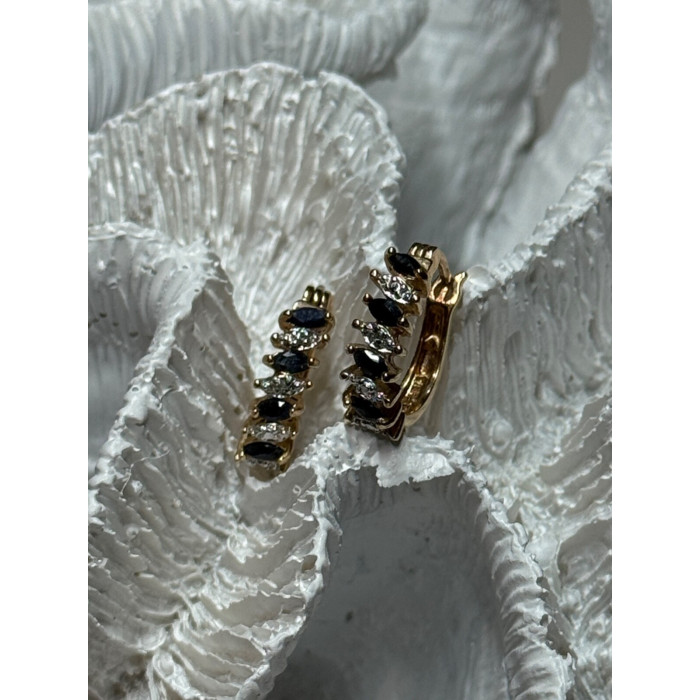 925 Sterling Silver Gold Plated Sapphire Earrings Length 0.8 Inch