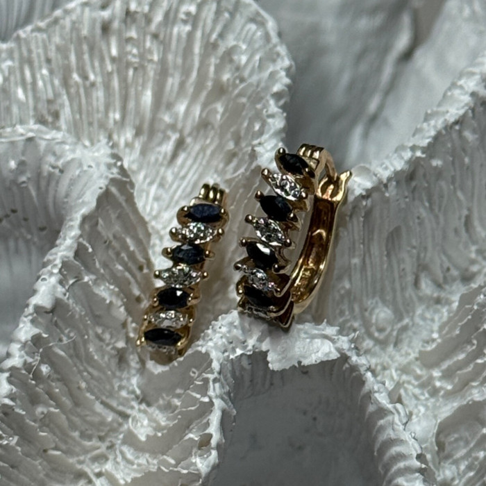 925 Sterling Silver Gold Plated Sapphire Earrings Length 0.8 Inch