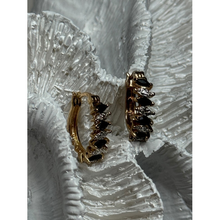 925 Sterling Silver Gold Plated Sapphire Earrings Length 0.8 Inch