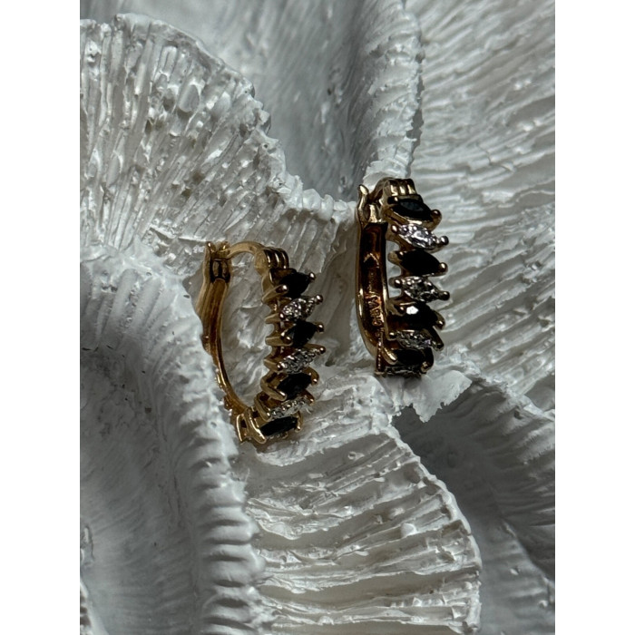 925 Sterling Silver Gold Plated Sapphire Earrings Length 0.8 Inch