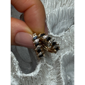 925 Sterling Silver Gold Plated Sapphire Earrings Length 0.8 Inch