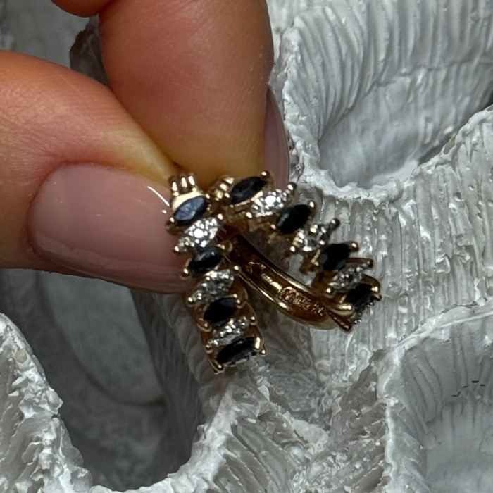 925 Sterling Silver Gold Plated Sapphire Earrings Length 0.8 Inch