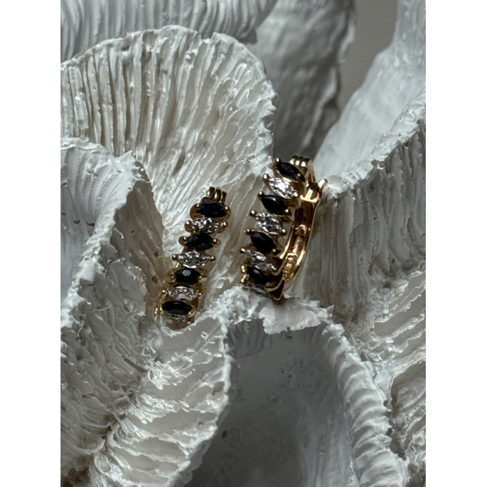 925 Sterling Silver Gold Plated Sapphire Earrings Length 0.8 Inch