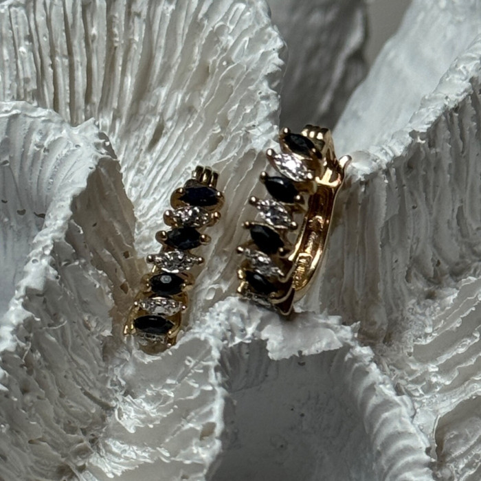 925 Sterling Silver Gold Plated Sapphire Earrings Length 0.8 Inch