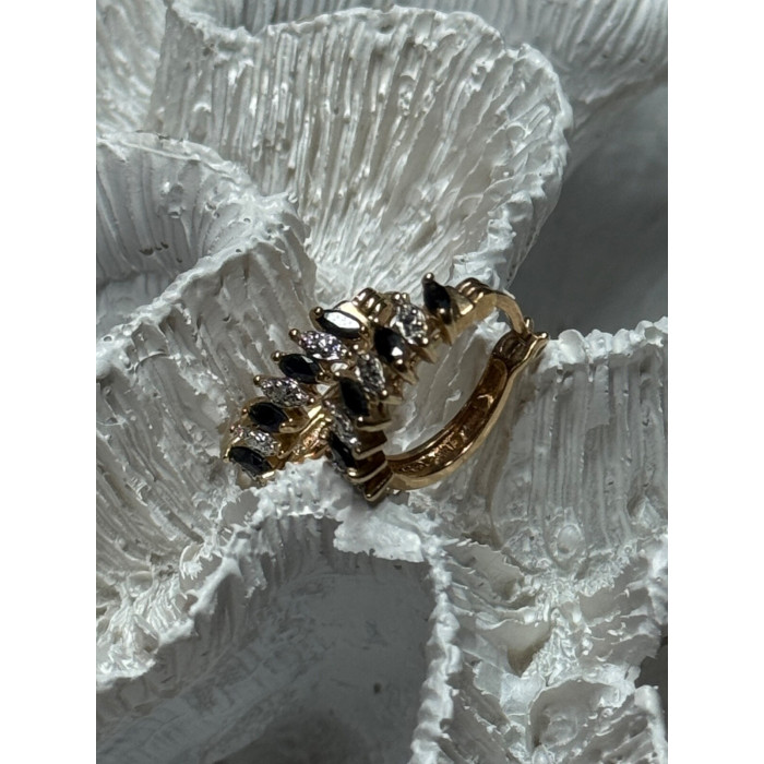 925 Sterling Silver Gold Plated Sapphire Earrings Length 0.8 Inch