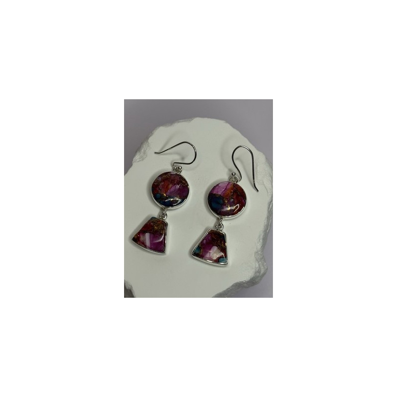 925 Sterling Silver Pink Oyster Turquoise Earrings Length 2 Inch