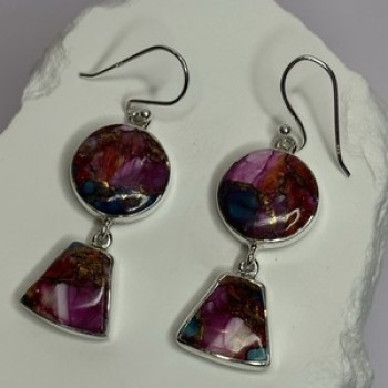 925 Sterling Silver Pink Oyster Turquoise Earrings Length 2 Inch