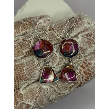 925 Sterling Silver Pink Oyster Turquoise Earrings Length 2 Inch