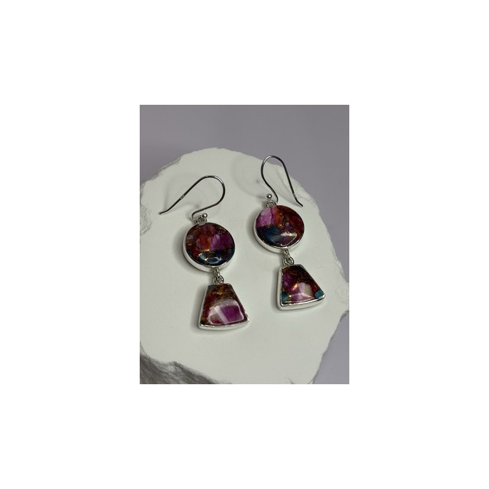 925 Sterling Silver Pink Oyster Turquoise Earrings Length 2 Inch