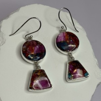 925 Sterling Silver Pink Oyster Turquoise Earrings Length 2 Inch