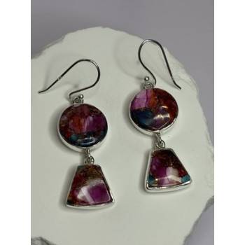 925 Sterling Silver Pink Oyster Turquoise Earrings Length 2 Inch